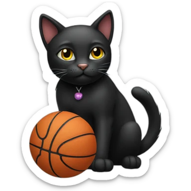 Black cat playing basketball sticker