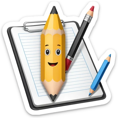 Create an icon representing the process of creating a black-and-white caricature. Include a pencil, a sketchpad with a humorous, exaggerated figure, and inking tools. Use bold lines and shading, with a transparent background. sticker