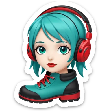 
A girl with teal hair with red and black head phones teal eyes black and teal long boots sticker