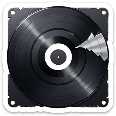 A record broken in two, jagged edges down the middle  sticker