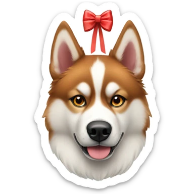 Red Siberian husky with bows on head sticker