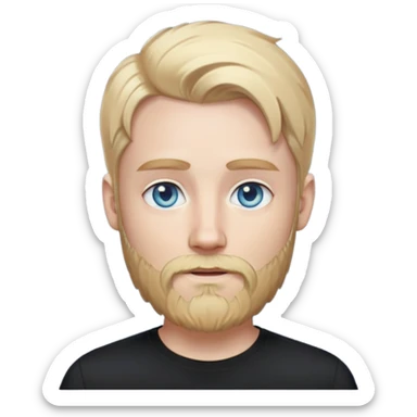 tech sis with blonde hair, pale blue eyes, and beard. And black shirt with. like the last few emoji you've made me. sticker