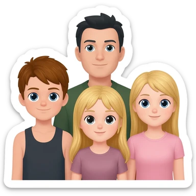 One boy brown and two blonde girls and one white with black hair sticker