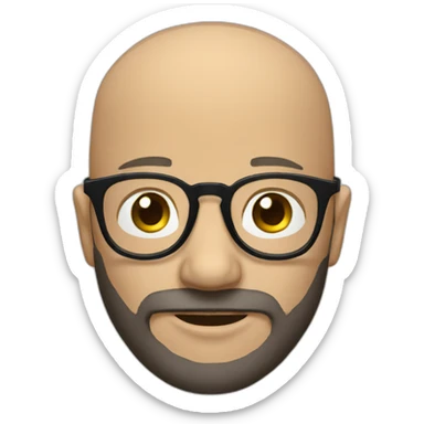 Almost bald head, beard, glasses with black frames and transparent glasses sticker