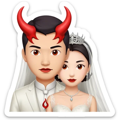an asian male bride with the face of devil in wedding dress sticker