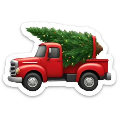 Red truck carrying a Christmas tree side view sticker