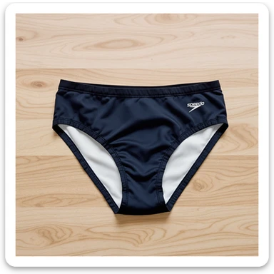 photo-realistic, highly-detailed, brightly lit icon of a men's speedo-style swim brief swimsuit, loosely strewn as if on a table sticker