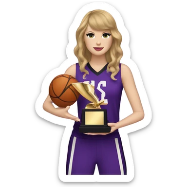 Taylor Swift holding trophy wearing purple basketball uniform - one set of hands sticker