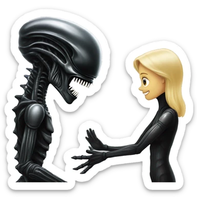 Xenomorph giving high-five to a blonde girl sticker