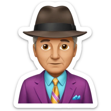 Aged mobster with colored suit and hat sticker