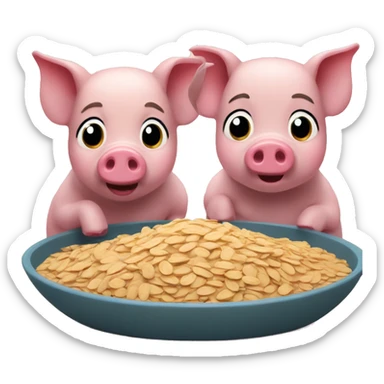 2 pigs, one eating oats, the other wants too but is not allowed sticker