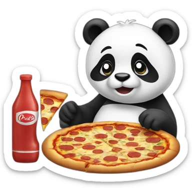 Panda eating slice of pizza and watching tv sticker