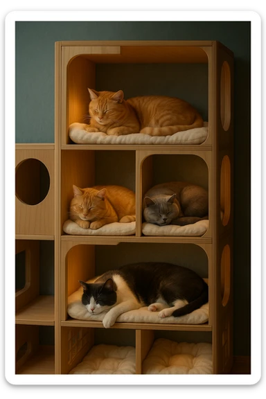 cats relaxing in a vertical playhouse sticker