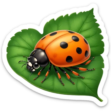  cute orange lady bug on leaf sticker
