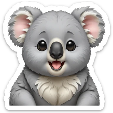 cinematic-cute-yawning-fluffy koala-portrait-emoji,-head-tilted-slightly-with-a-dramatic,-wide-open-yawn,-showcasing-a-soft,-downy-grey-fur-with-drooping-ears-and-round-eyes-barely-open-in-drowsy-contentment,-simplified-yet-irresistibly-adorable, realistic fluffy sticker