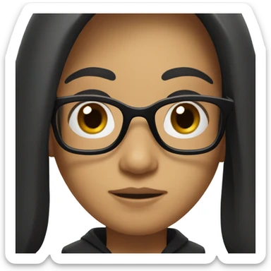 long black hair with a black glasses and brown hooded eyes memoji sticker