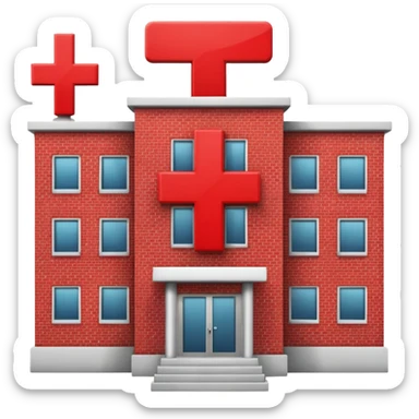A hospital building with a large red +. In PNG format. sticker