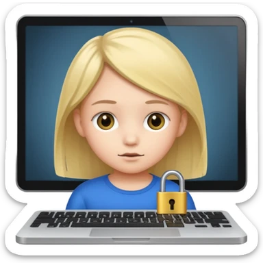 computer screen with a lock and a child figure sticker