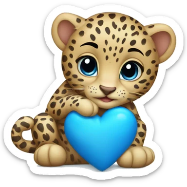 Baby leopard holding a blue heart  sticker