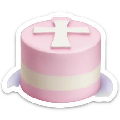 Light pink and white cake with cross  sticker