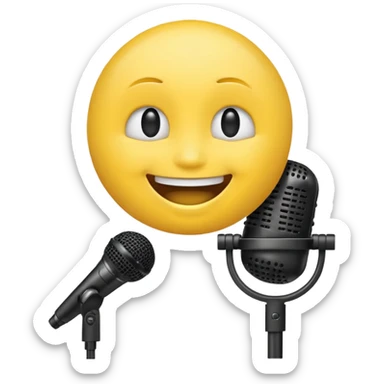 laughing face emoji next to a mic sticker