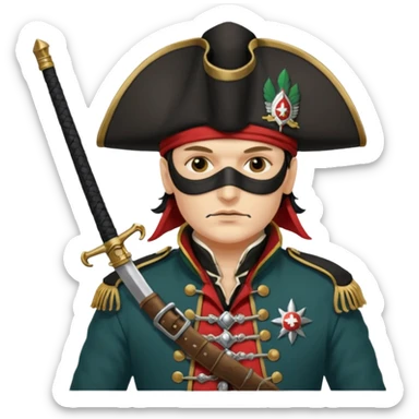 Adam Ant  painted with Indian war colors with black mask is wearing a Hungarian Hussar'S JACKET, holds two firelocks holsters in his hands sticker