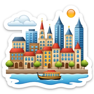 emoji symbolizing Hamtramck with multicultural motifs and cityscape in iOS Apple style sticker