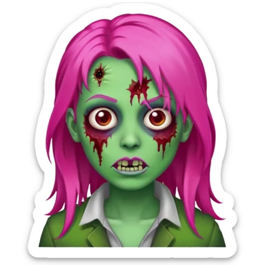 Create a zombie emoji in the style of an iPhone emoji, longo Hot pink hair sticker