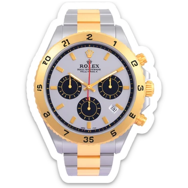 close-up of a Rolex watch face, 3D style, shiny, gold and silver, luxury details, no text sticker