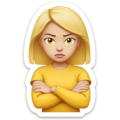 girl yellow angry face emoji with arms crossed over each other in front  sticker