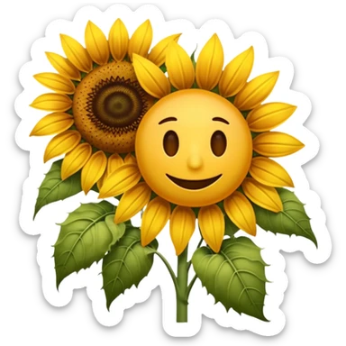 hybrid emoji combining a wilting, dying flower with a bright sunflower, blending drooping petals and faded colors of the dying flower with vibrant yellow petals and brown center of sunflower sticker