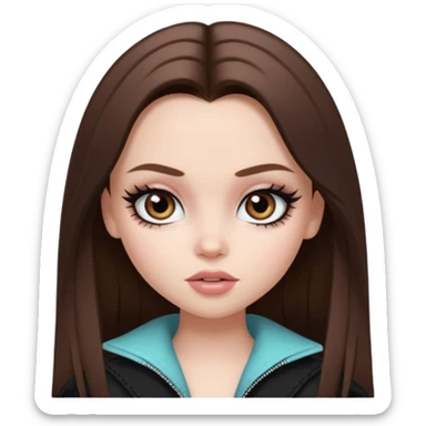 pale skin, girly bratz baddie, beautiful eyes, eyeliner, medium length straight brown hair sticker