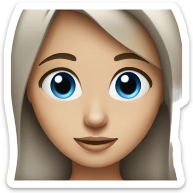 Brunette girl, blue eyes, works on a MacBook sticker