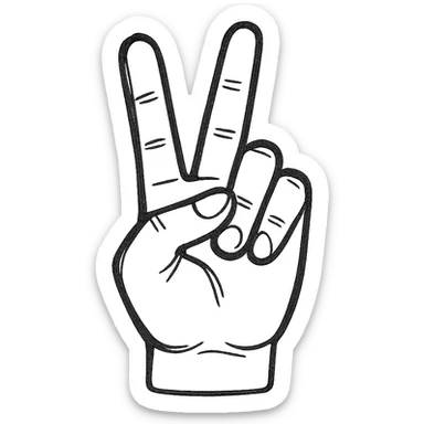 mano haciendo el signo de la paz con la palma hacia adentro al revés, dibujo a mano sticker