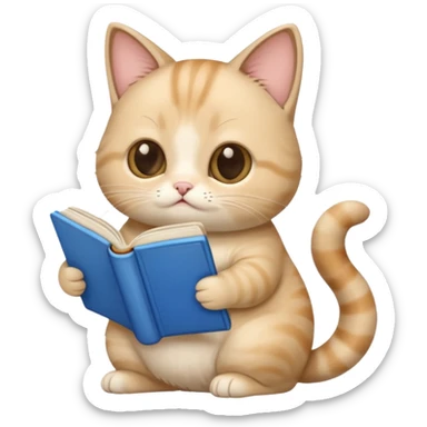 Beige munchkin cat reading blue book sticker