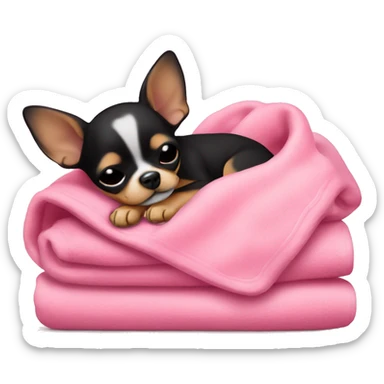black & tan chihuahua puppy sleeping with a pink blanket  sticker
