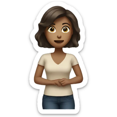 light tan female with dark brown hair and eyes watching tv sticker