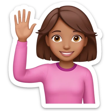 brown girl waving goodbye wearing pink sticker
