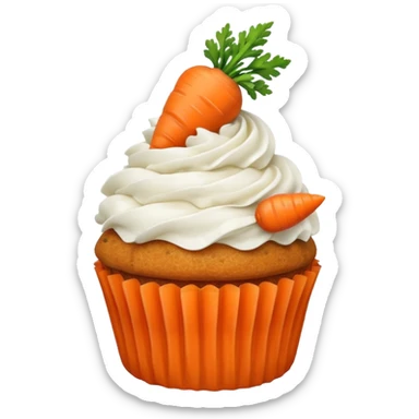 carrot cupcake with cream cheese frosting and a tiny carrot decoration sticker