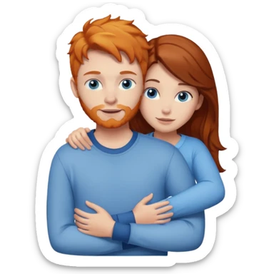 Ginger boy hugging brunette girl. Both have blue eyes.  sticker