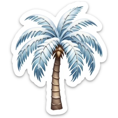 Create an emoji in soft, aesthetic shades: a delicate palm tree covered with a light layer of snow. The background is minimalist, in pastel tones (soft blue, creamy, silvery). The style should be elegant and airy, with subtle highlights on the snow to convey a fresh winter atmosphere. sticker