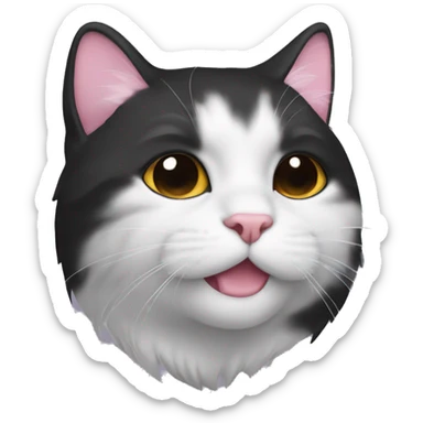 The cat’s face is mostly black with a white stripe between the eyes. The left side of nose is half pink and the right side is half black. White fur widens around the left mouth, covering the chin, while the right face stays black. sticker