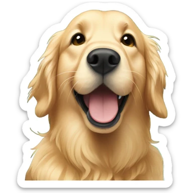 Golden retriever smiling in front of a Christmas tree  sticker