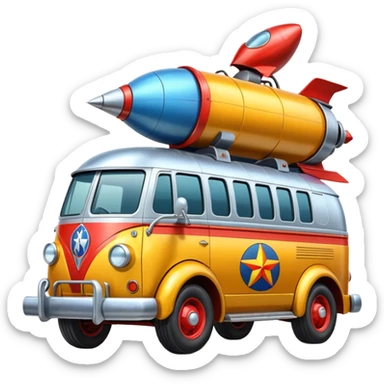 Heroic hot rod SuperBug Ron’s exterminator superminator antique rocket-powered tall robot transit van (motto: bug out rocket Bombing creepy bugs is fun) sticker