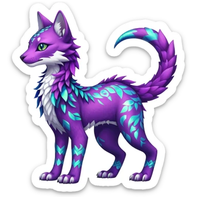 Kawaii iridescent beautiful pretty elegant divine edgy fantasy feline-vernid-sergal-fursona-animal-creature with accessories, full body with intricate patterns sticker