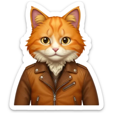 orange cat with brown leather jacket sticker