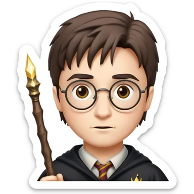 Harry Potter with glasses, lightning scar, and wand sticker