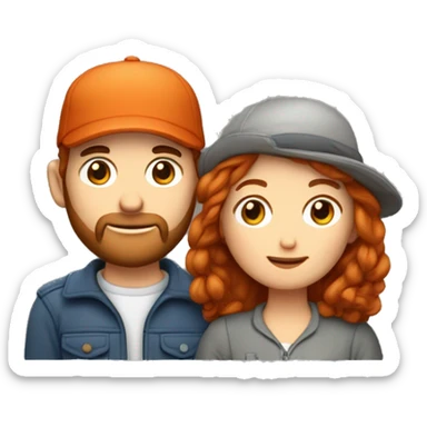 une femme rousse au cheveux courts et un homme avec une petite barbe et une casquette plate sur la tête sticker