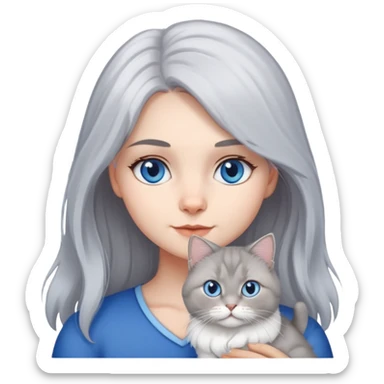 gray hair girl with white blue eye British Longhair cat sticker