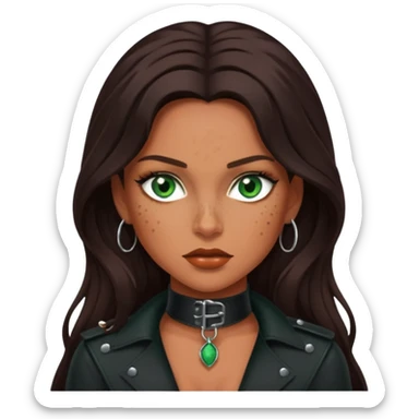 Tan skin with freckles, long dark hair, green eyes Dominatrix  sticker